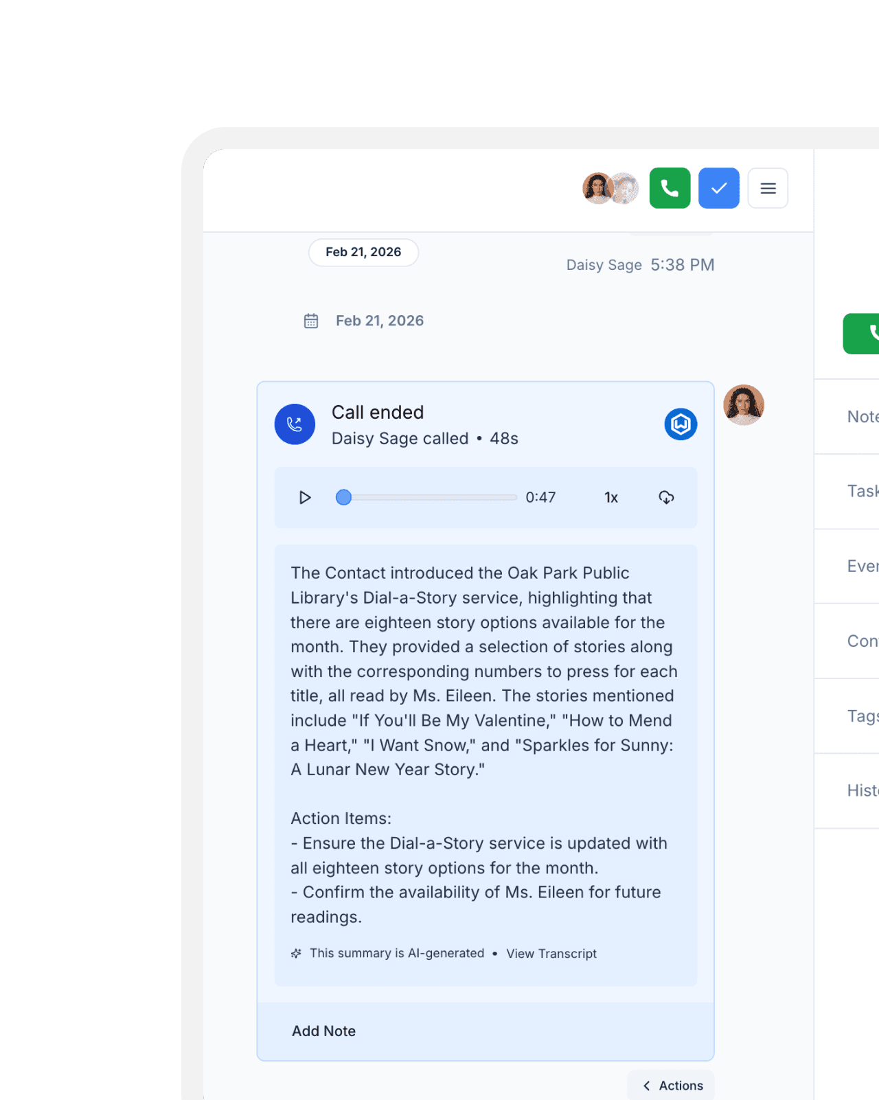 AI Call Transcripts and Summary