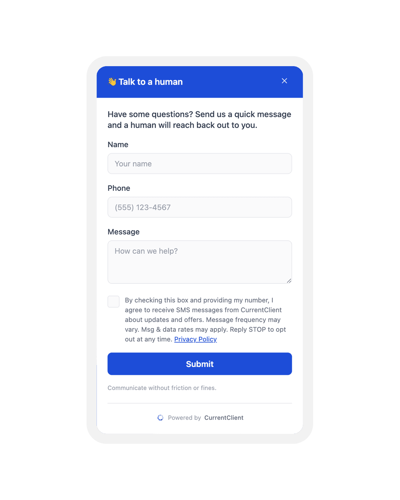 Website 'Text Us' widget