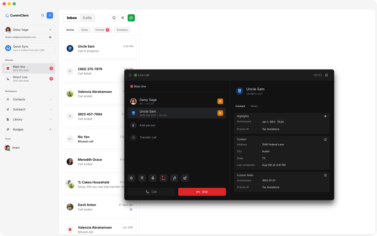CurrentClient Live call screenshot