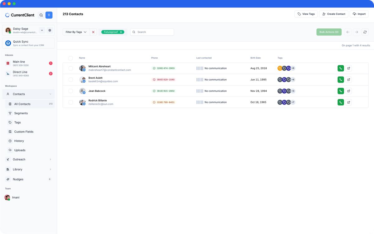 CurrentClient Contacts screenshot
