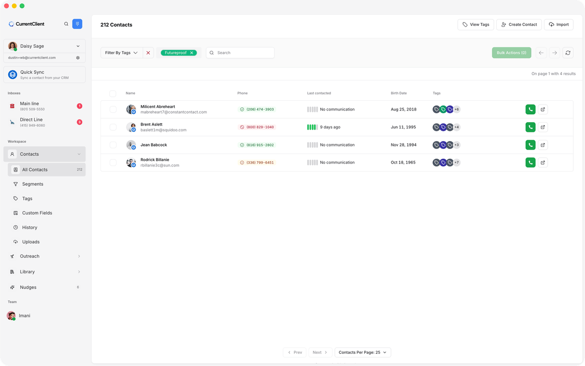 CurrentClient Contacts screenshot