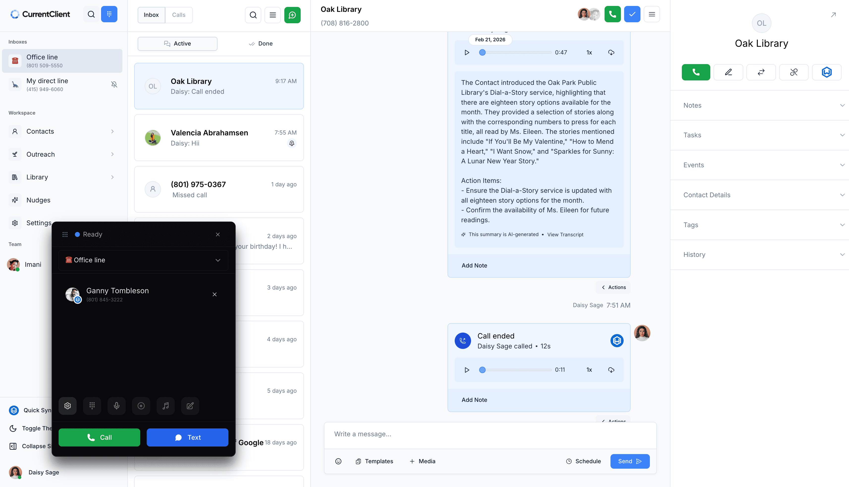 CurrentClient inbox interface