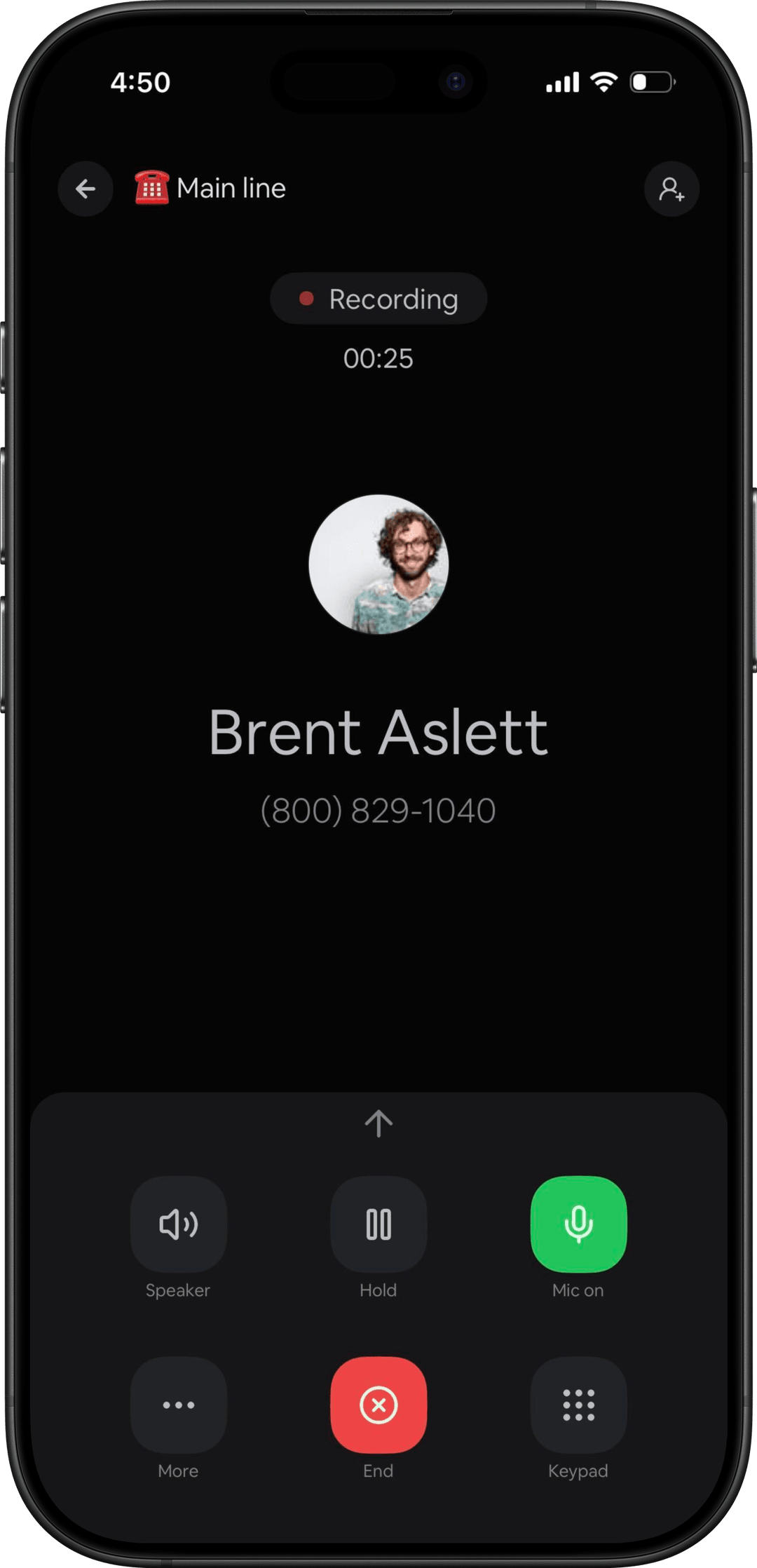 CurrentClient mobile app, call, dark