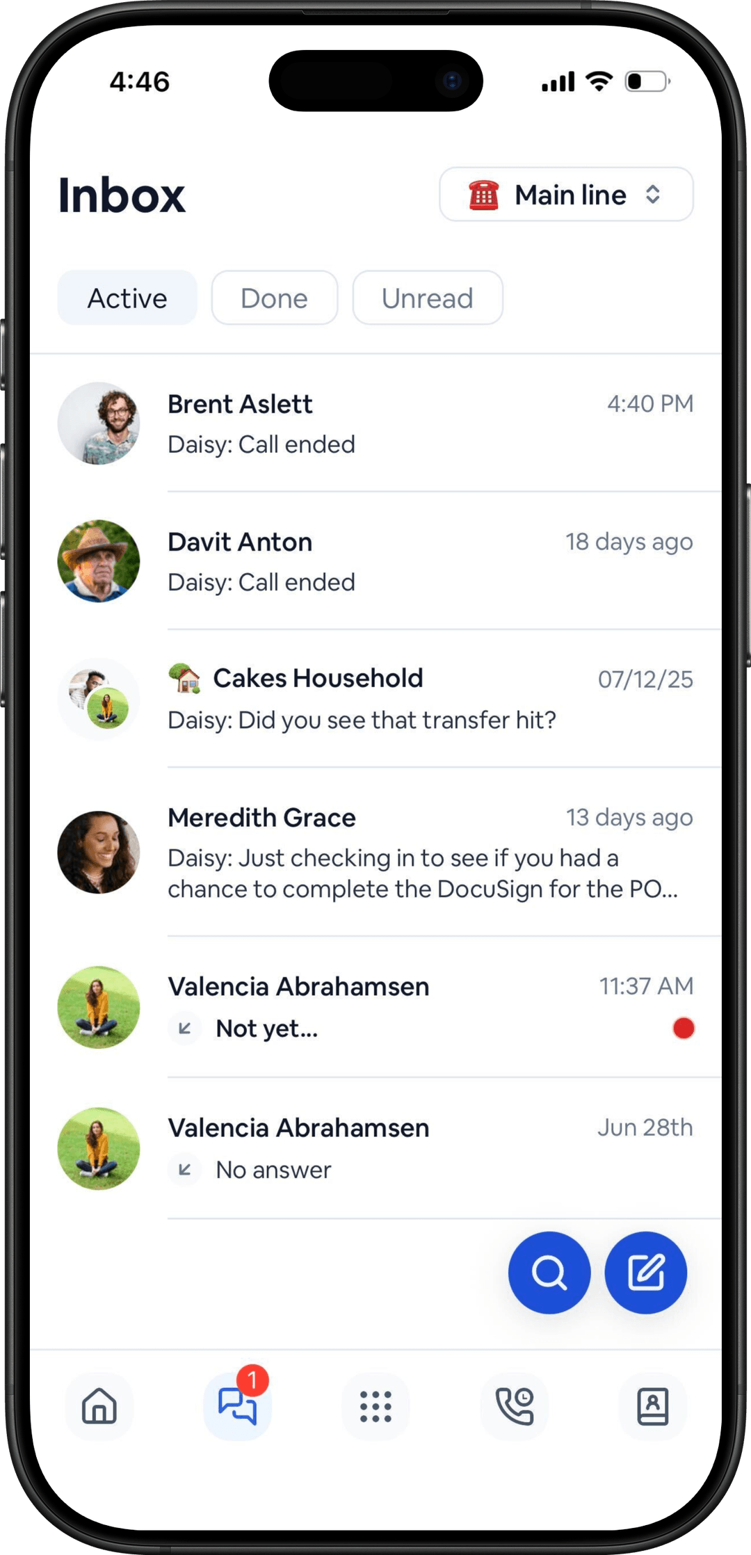 CurrentClient mobile app, inbox